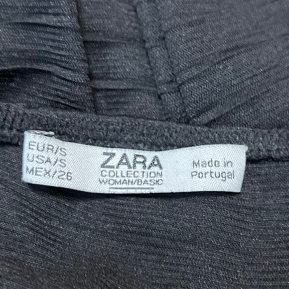 Zara Black Ruched Chiffon Sheer Square Neck Long Sleeve Crop Blouse Top Size S - Picture 3 of 4